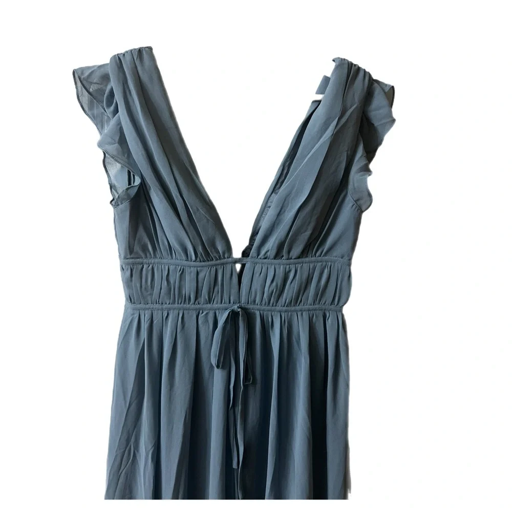 Lulu's Blue Ruffled Tie Front Midi Dress - Picture 6 of 10